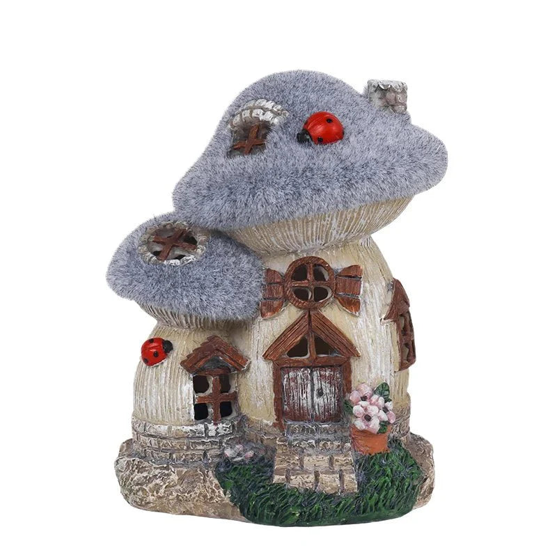 MUSHLORA – Solar Mushroom House Sculpture for Magical Garden Decoration