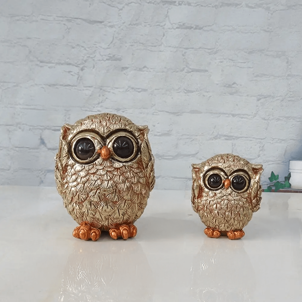 GOLDEULE - Decorative Hand-Carved Owl Statue in Antique Gold Design for Stylish Home Accents
