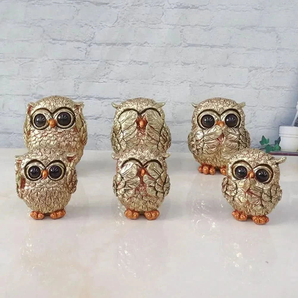 GOLDEULE - Decorative Hand-Carved Owl Statue in Antique Gold Design for Stylish Home Accents