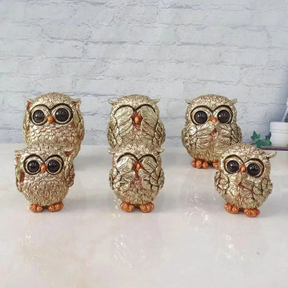 GOLDEULE - Decorative Hand-Carved Owl Statue in Antique Gold Design for Stylish Home Accents