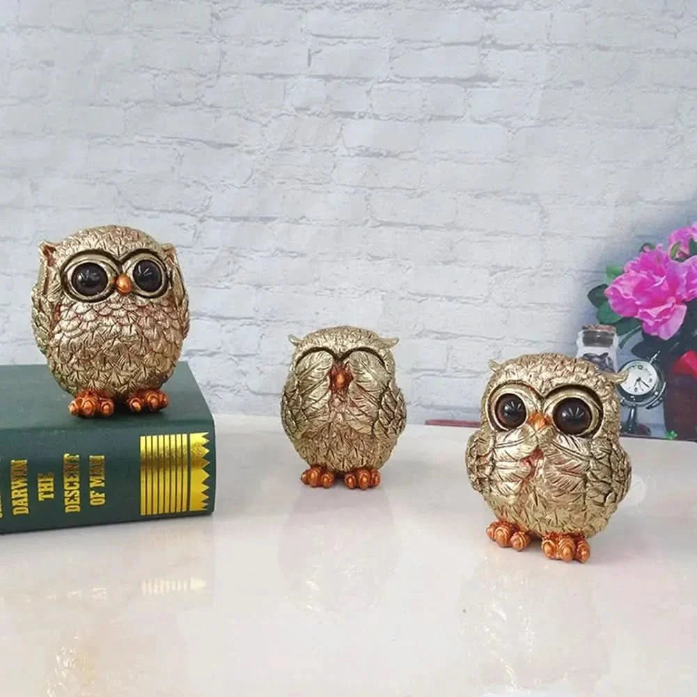 GOLDEULE - Decorative Hand-Carved Owl Statue in Antique Gold Design for Stylish Home Accents