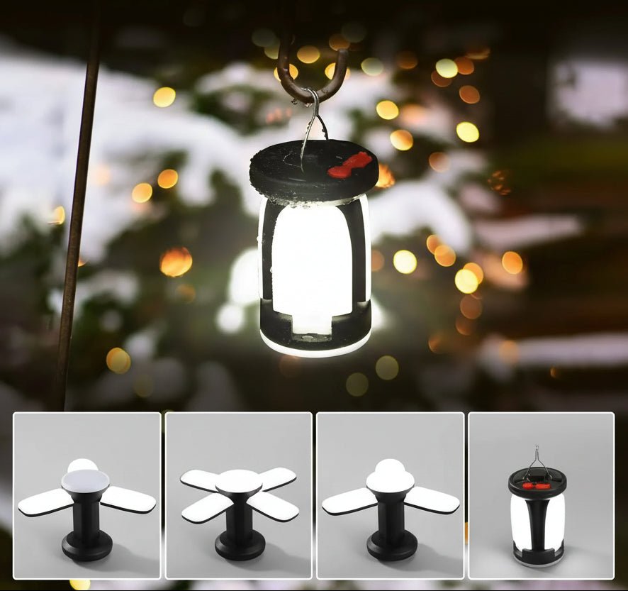 CAMPORA – Solar-powered USB camping lantern with foldable 90° light panels