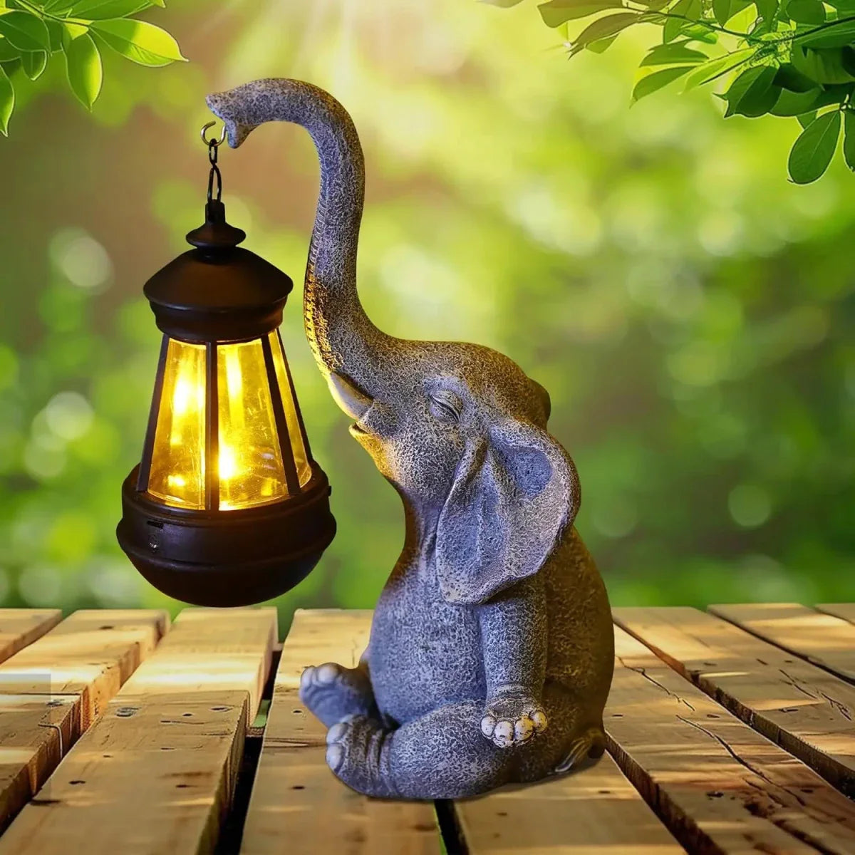 ELEGLORA – Elephant garden statue with solar lantern for outdoor areas