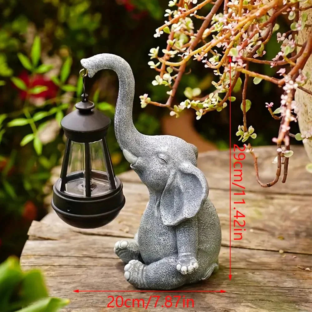ELEGLORA – Elephant garden statue with solar lantern for outdoor areas