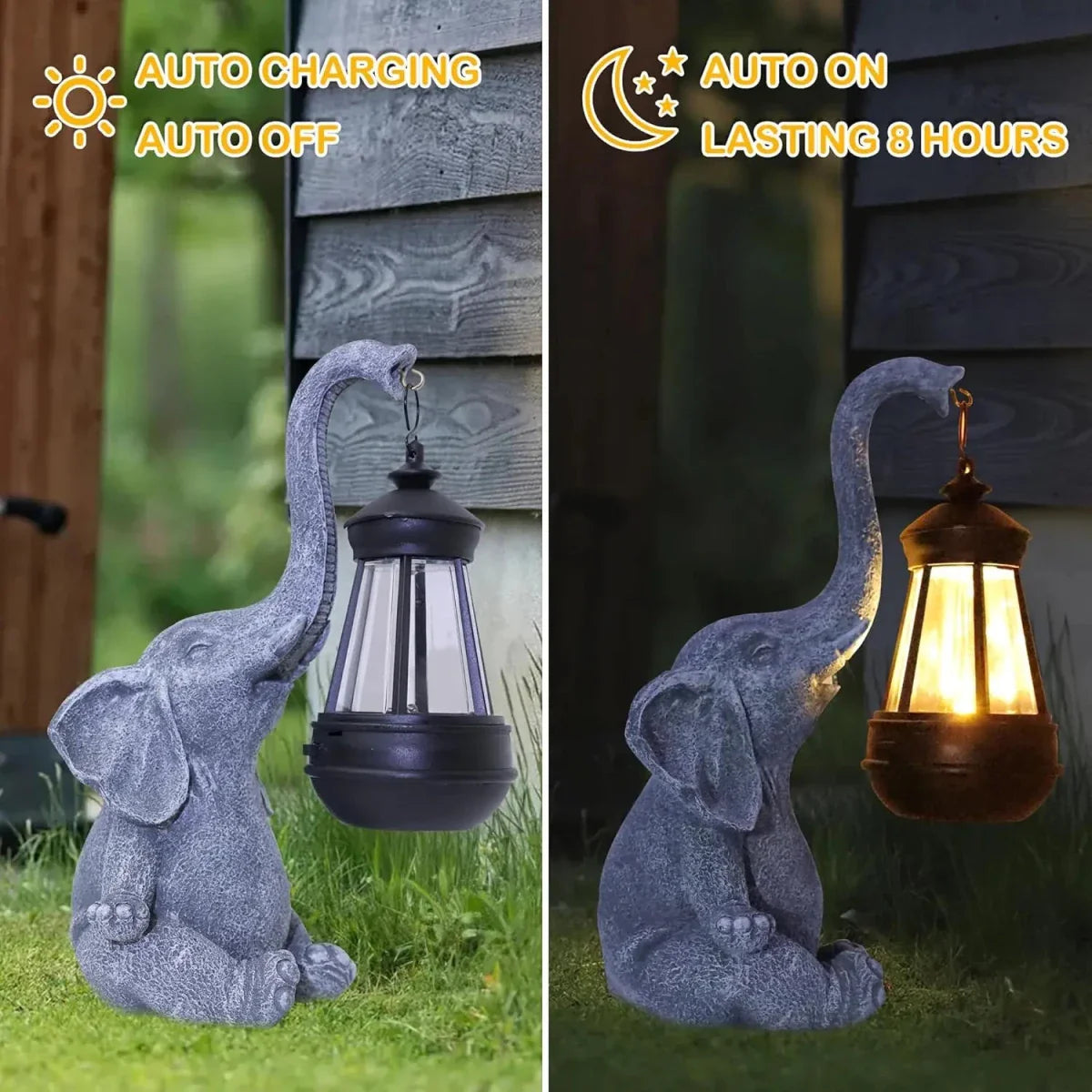 ELEGLORA – Elephant garden statue with solar lantern for outdoor areas