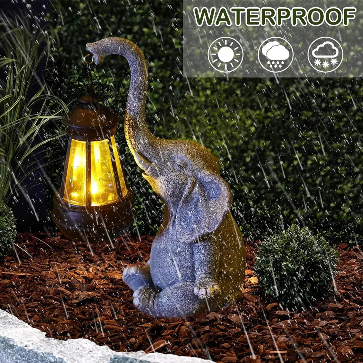 ELEGLORA – Elephant garden statue with solar lantern for outdoor areas