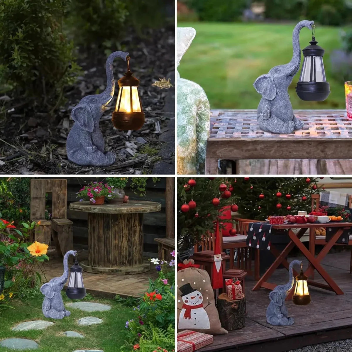 ELEGLORA – Elephant garden statue with solar lantern for outdoor areas