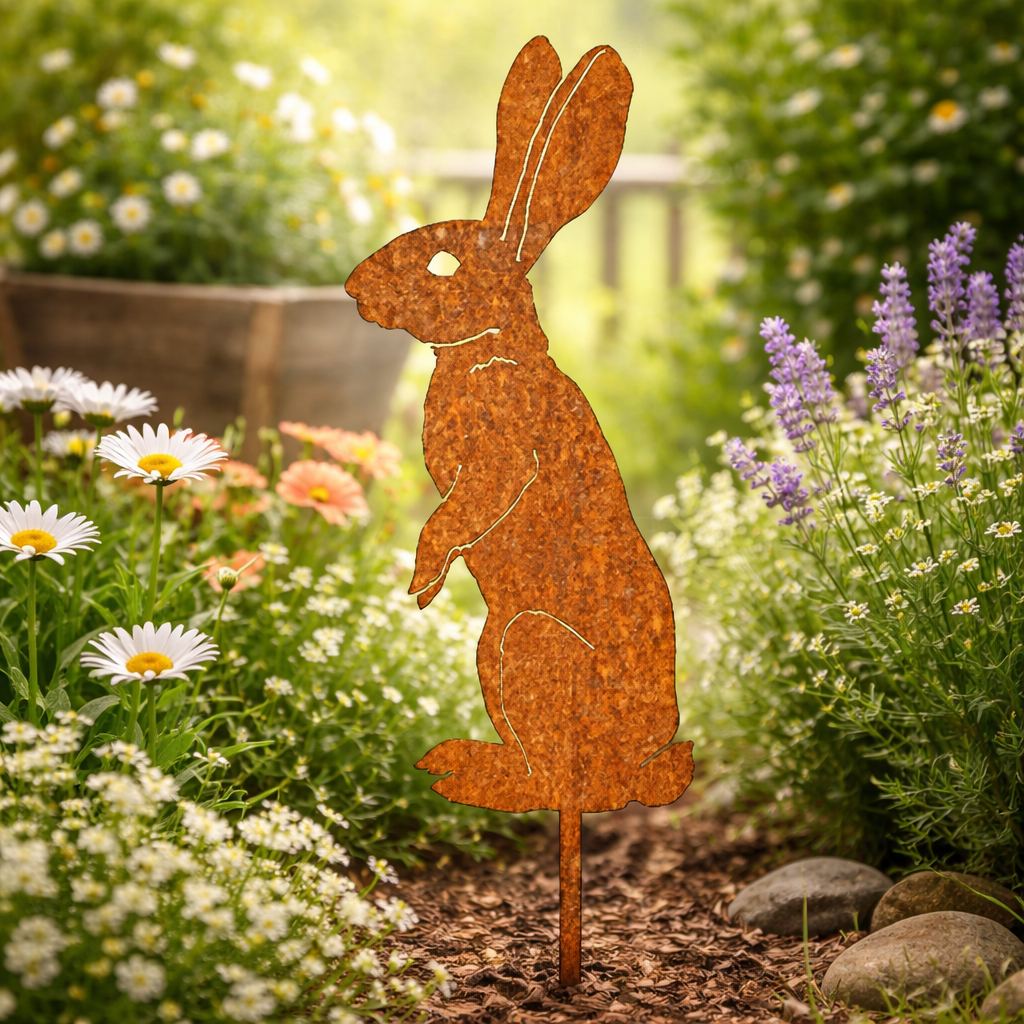 SPRINGBUN – Rustic garden stake made of metal in rabbit shape for rural garden decoration
