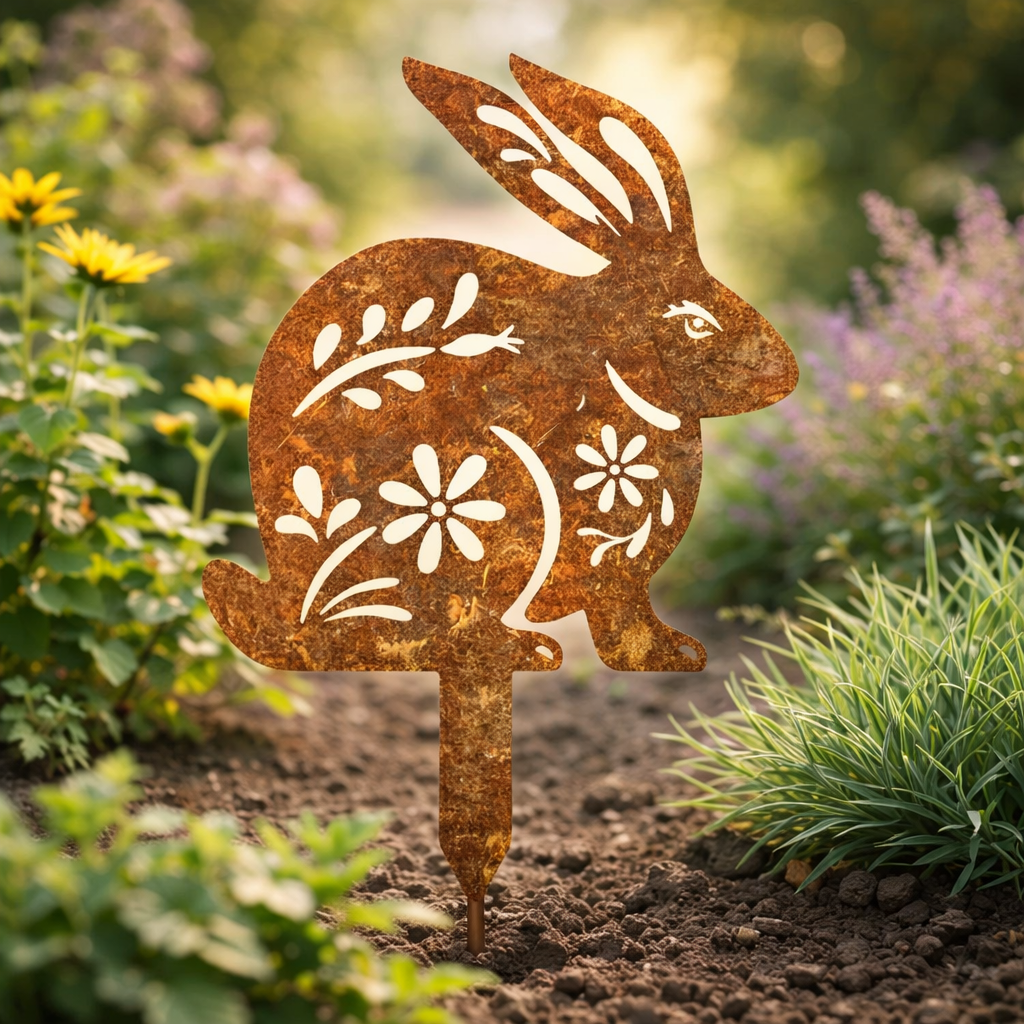 SPRINGBUN – Rustic garden stake made of metal in rabbit shape for rural garden decoration