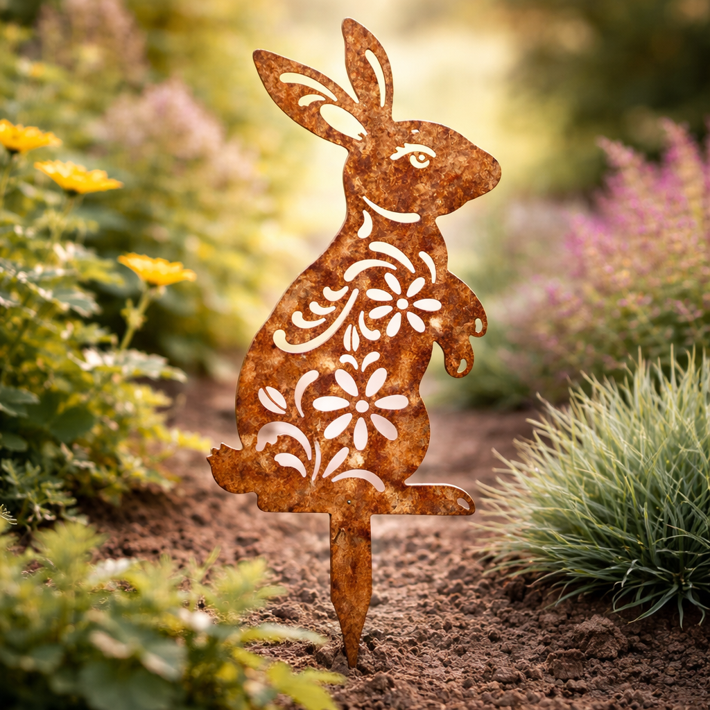 SPRINGBUN – Rustic garden stake made of metal in rabbit shape for rural garden decoration