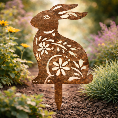 SPRINGBUN – Rustic garden stake made of metal in rabbit shape for rural garden decoration
