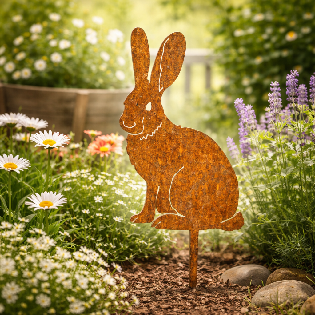 SPRINGBUN – Rustic garden stake made of metal in rabbit shape for rural garden decoration