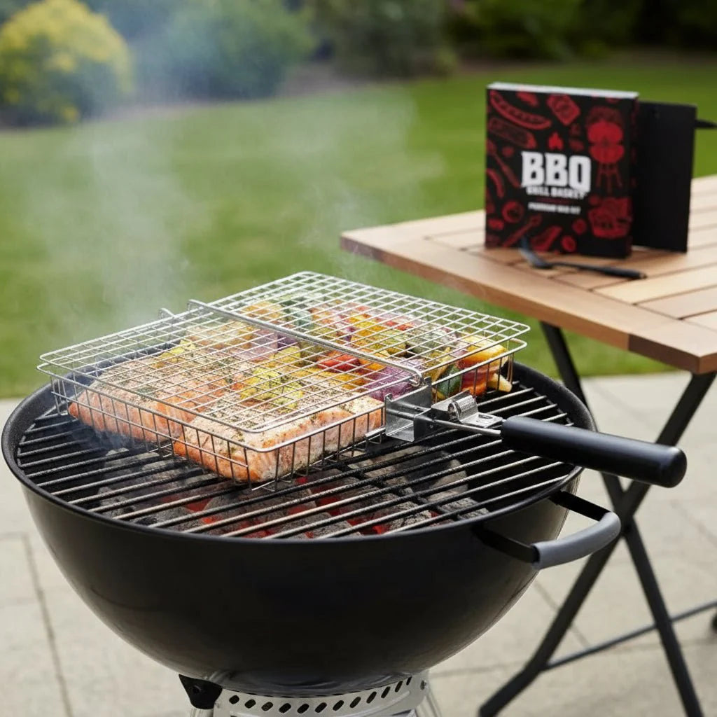 GRILLBASK – Portable Stainless Steel Grill Basket for Fish & Vegetables