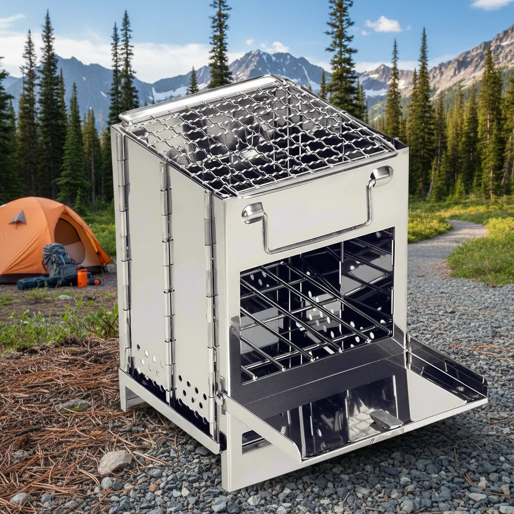 EcoCamp – Foldable Stainless Steel Wood Stove for Outdoor Use