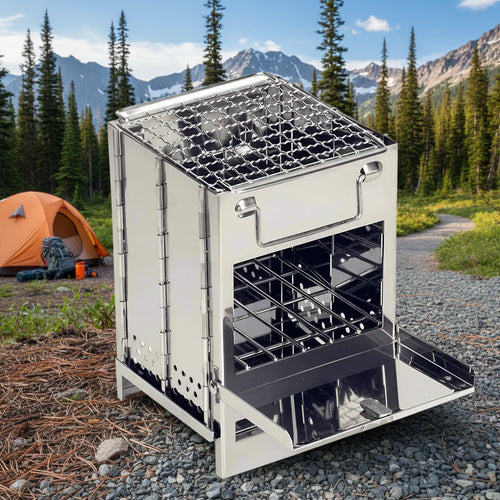 EcoCamp – Foldable Stainless Steel Wood Stove for Outdoor Use