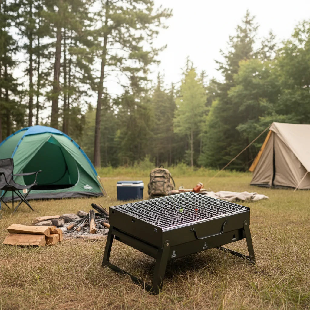 CAMPFLARE – Stainless Steel Charcoal Grill for Compact Outdoor Grilling