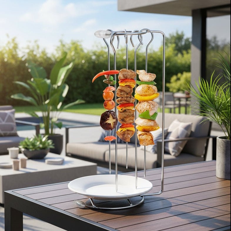 SKWERK – Stainless Steel Grill Skewer Set with Grill Rack for Effortless Outdoor Grilling
