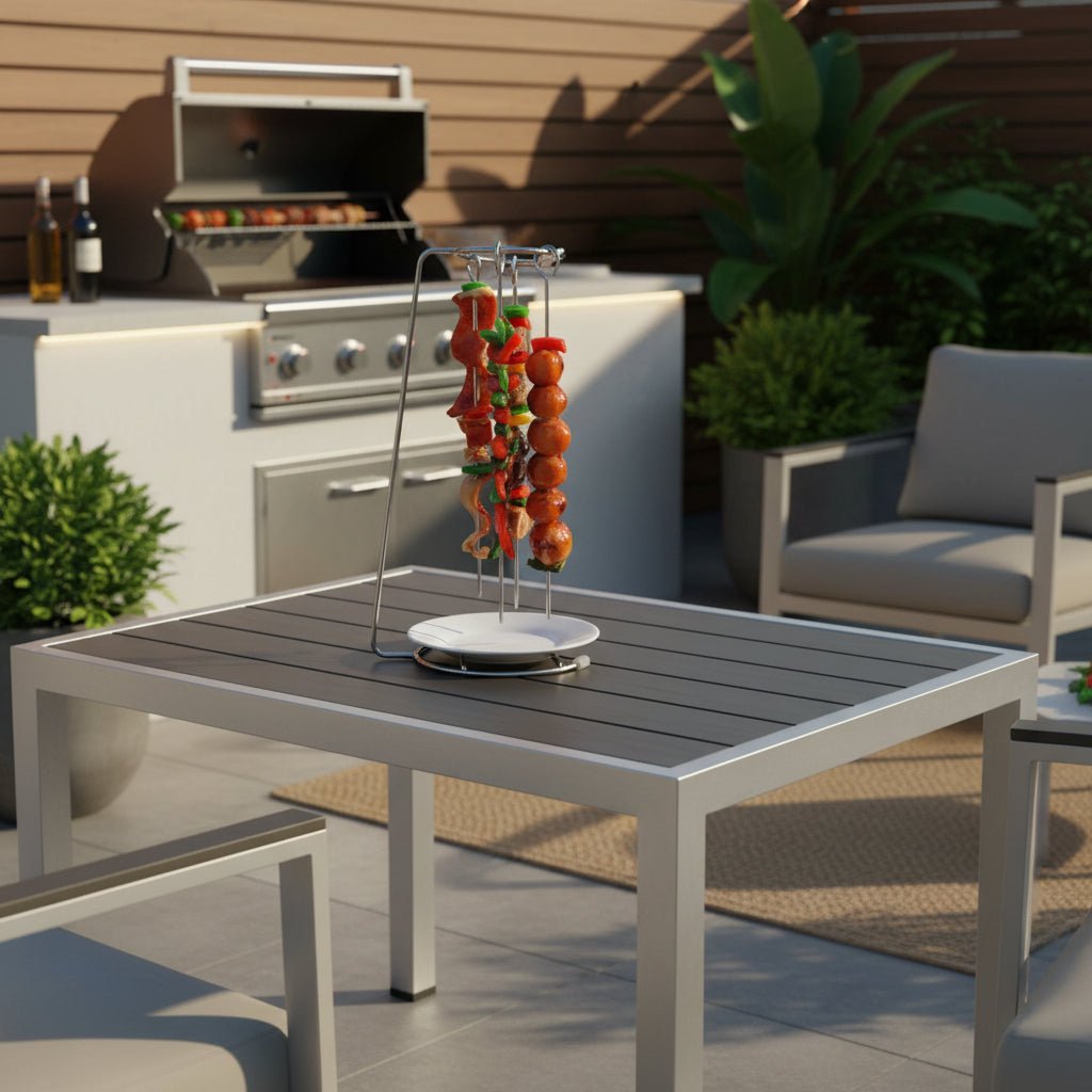 SKWERK – Stainless Steel Grill Skewer Set with Grill Rack for Effortless Outdoor Grilling
