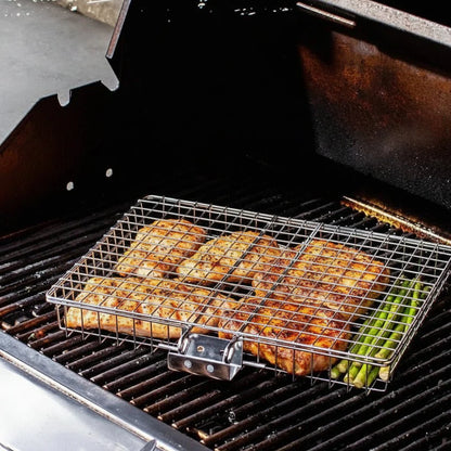 GRILLBASK – Portable Stainless Steel Grill Basket for Fish & Vegetables