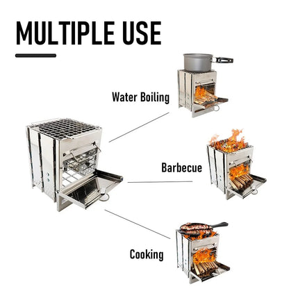 EcoCamp – Foldable Stainless Steel Wood Stove for Outdoor Use