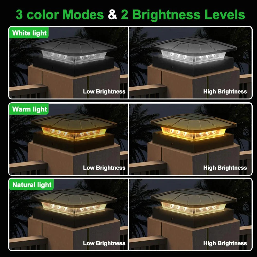 BRIGHTPOLE – Solar Post Lights with 3 Color Modes for Garden & Terrace