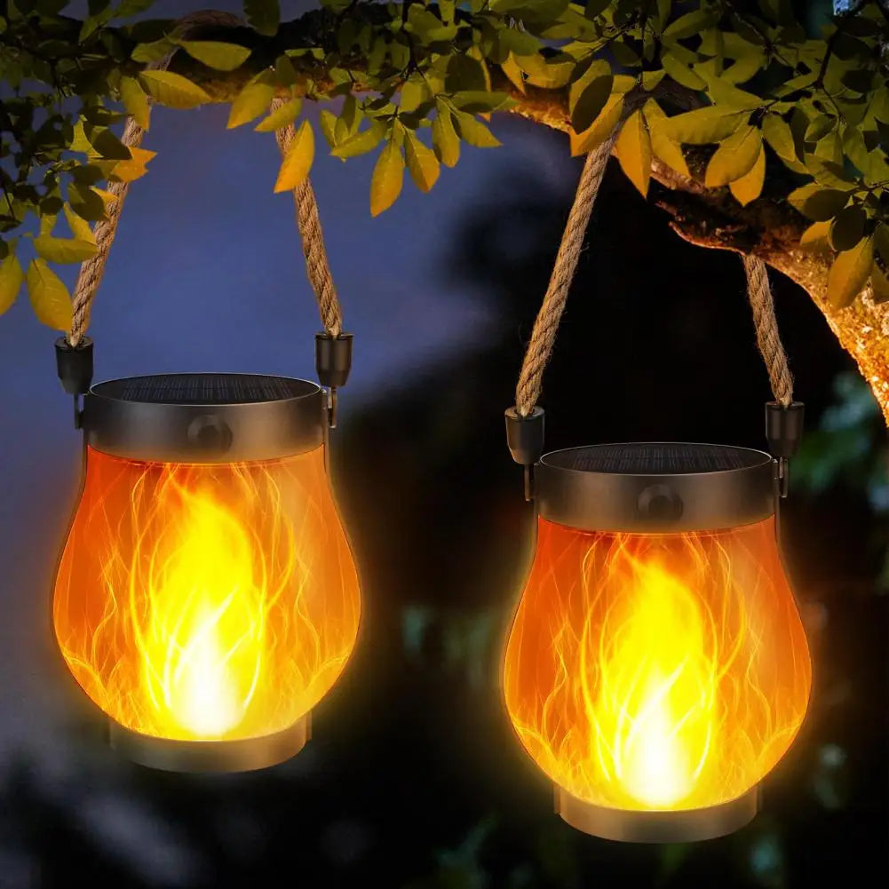 Lanterne solaire d'extérieur à flamme vacillante et modes de lumière stable, double charge