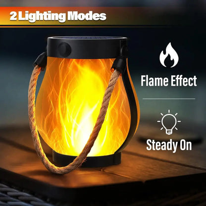 Lanterne solaire d'extérieur à flamme vacillante et modes de lumière stable, double charge