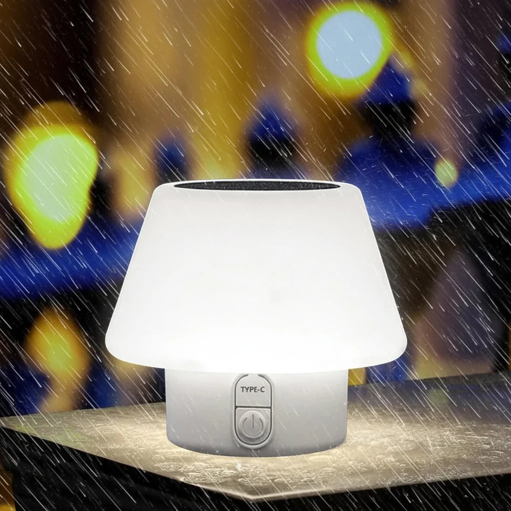 SOLARAURA – portable solar table lamp with 4 modes & IP64 protection for outdoor and camping