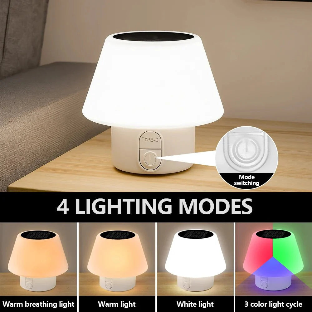 SOLARAURA – portable solar table lamp with 4 modes & IP64 protection for outdoor and camping