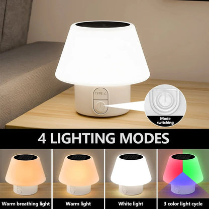 SOLARAURA – portable solar table lamp with 4 modes & IP64 protection for outdoor and camping