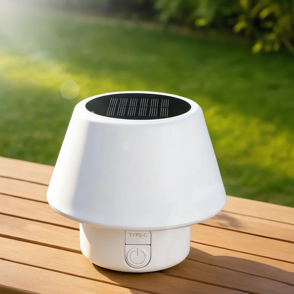 SOLARAURA – portable solar table lamp with 4 modes & IP64 protection for outdoor and camping
