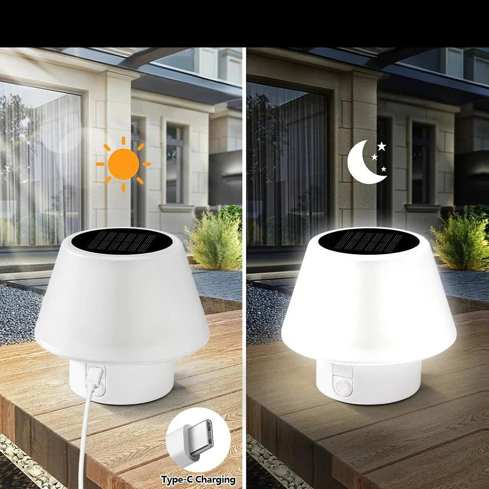 SOLARAURA – portable solar table lamp with 4 modes & IP64 protection for outdoor and camping