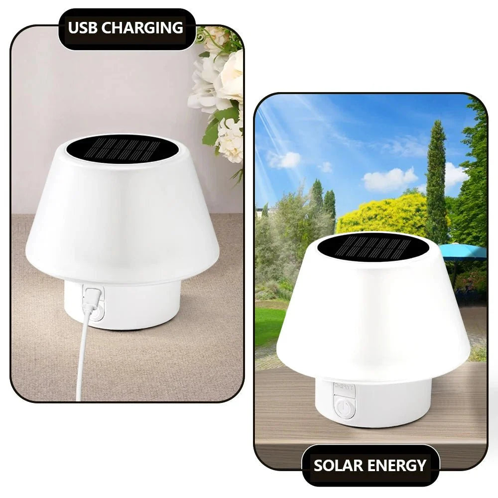 SOLARAURA – portable solar table lamp with 4 modes & IP64 protection for outdoor and camping