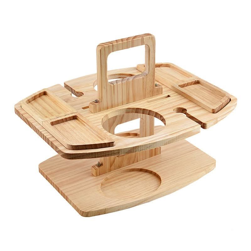 Portable Wooden Picnic Table - Foldable wooden table with glass holders & snack compartments for garden, beach & outdoor use