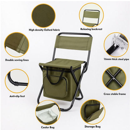 COOLCAMP CHAIR - Folding chair with backrest & integrated cool bag