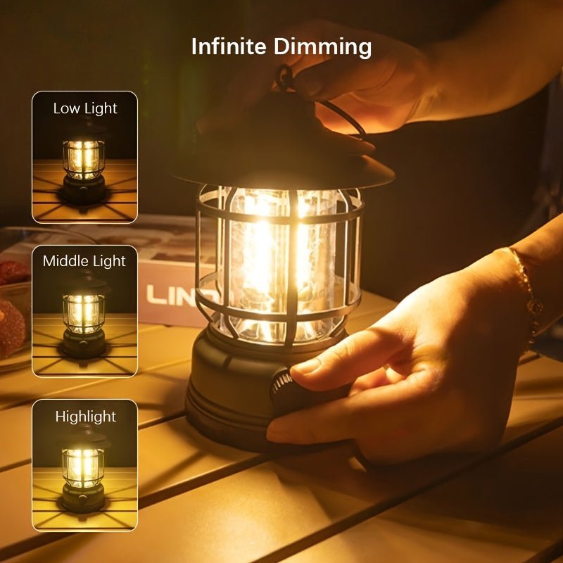 Lanterne de camping à luminosité réglable et commande tactile, batterie rechargeable 6 heures