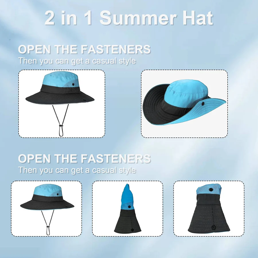 Chapeau de soleil pliable, style pêcheur avec protection UV et sangle réglable