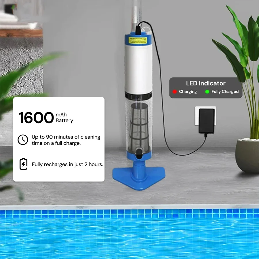 Aspirateur de piscine sans fil rechargeable avec têtes interchangeables