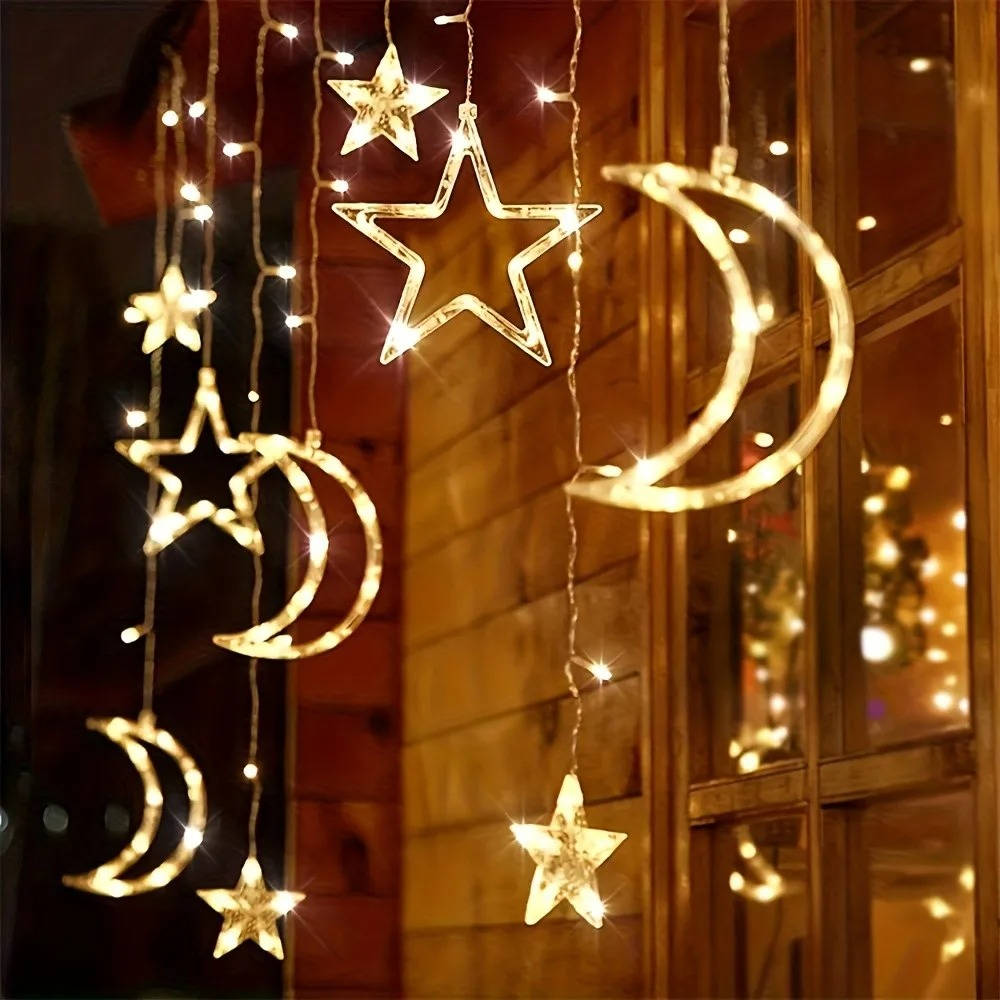 Guirlande rideau lumineuse LED étoiles et lune, 350 cm