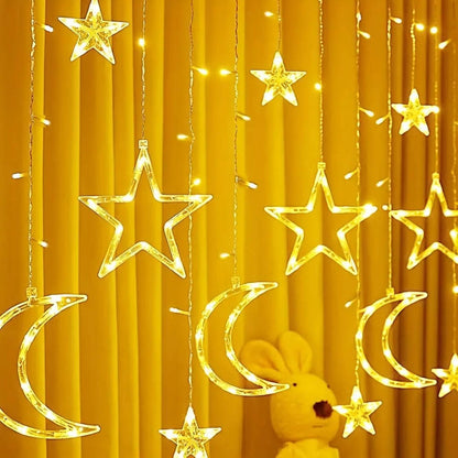 Guirlande rideau lumineuse LED étoiles et lune, 350 cm