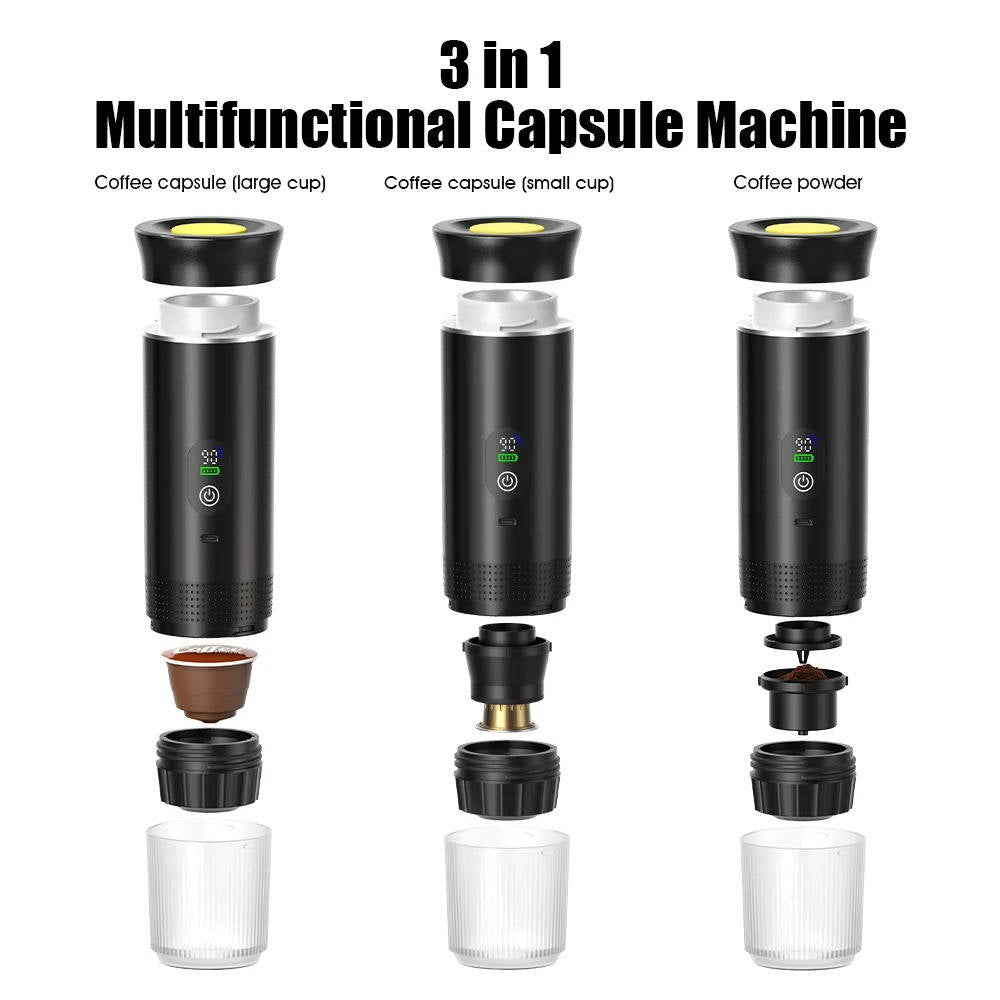 Mini-machine à café portable pour voiture, maison et camping, espresso, capsules et café moulu