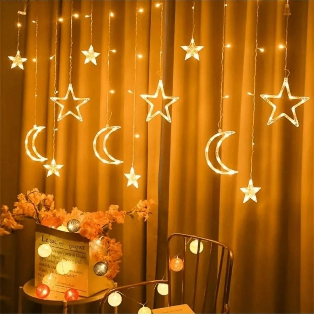Guirlande rideau lumineuse LED étoiles et lune, 350 cm
