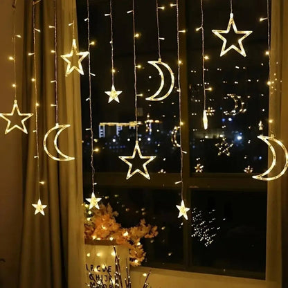 Guirlande rideau lumineuse LED étoiles et lune, 350 cm