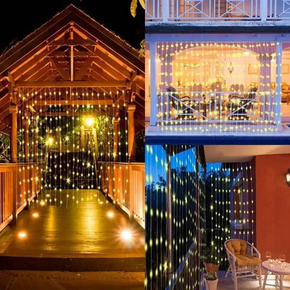 Guirlande rideau solaire LED, guirlande lumineuse féerique étanche d'extérieur pour jardin et terrasse