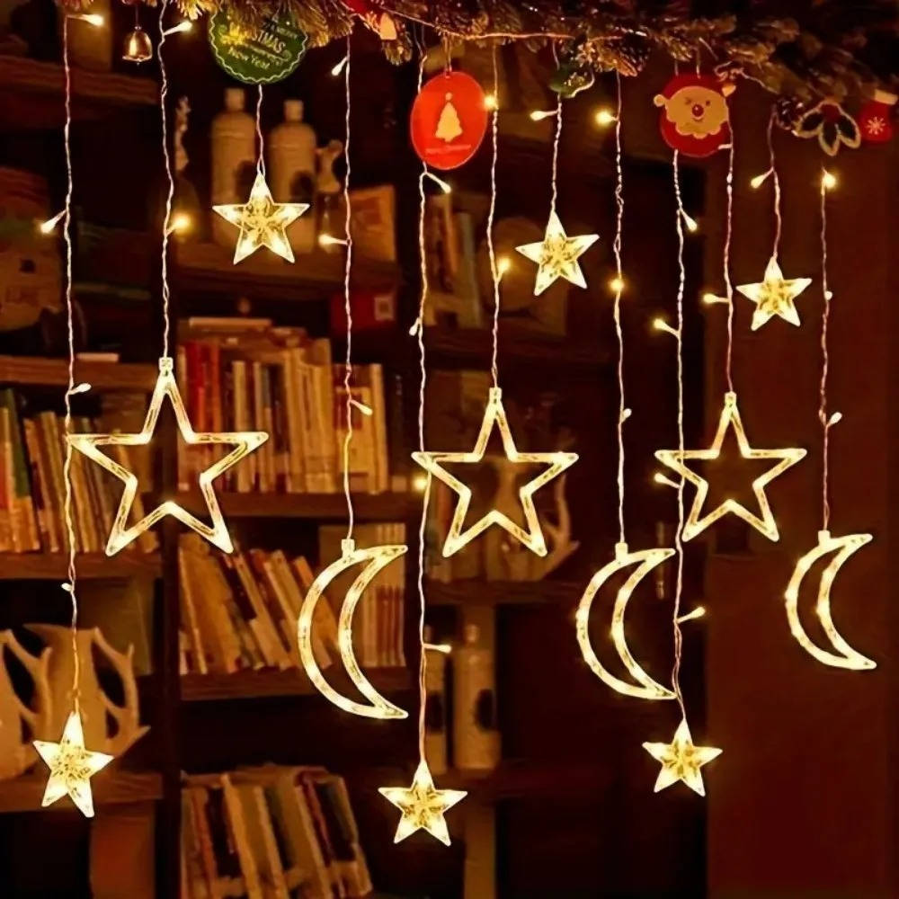 Guirlande rideau lumineuse LED étoiles et lune, 350 cm