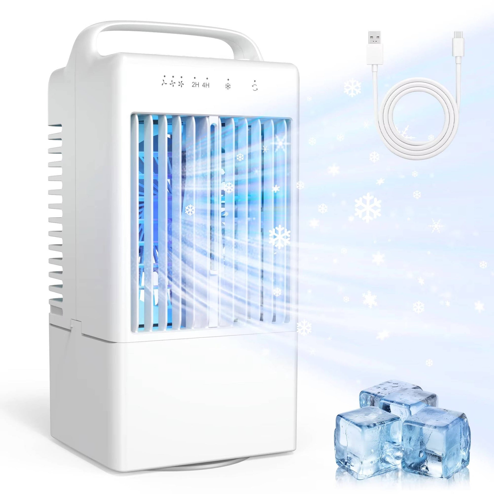 Ventilateur rafraîchissant USB personnel, mini-climatiseur de bureau avec lumière d'ambiance colorée, 4 vitesses et minuteur intelligent