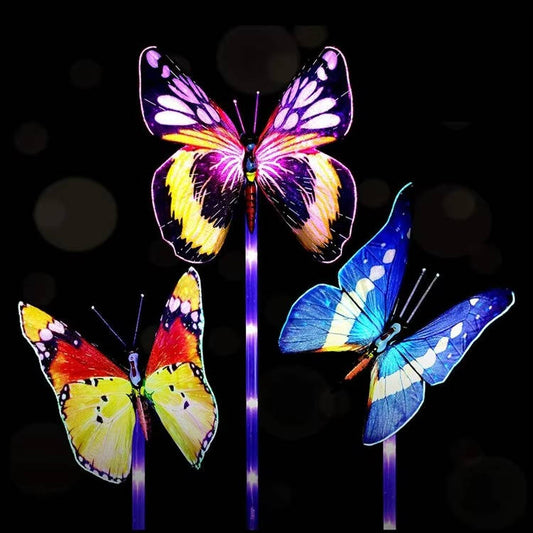Lampes de jardin solaires papillon étanches, lampes décoratives LED à piquet à couleur changeante pour terrasses, cours et allées d'extérieur, lot de 3