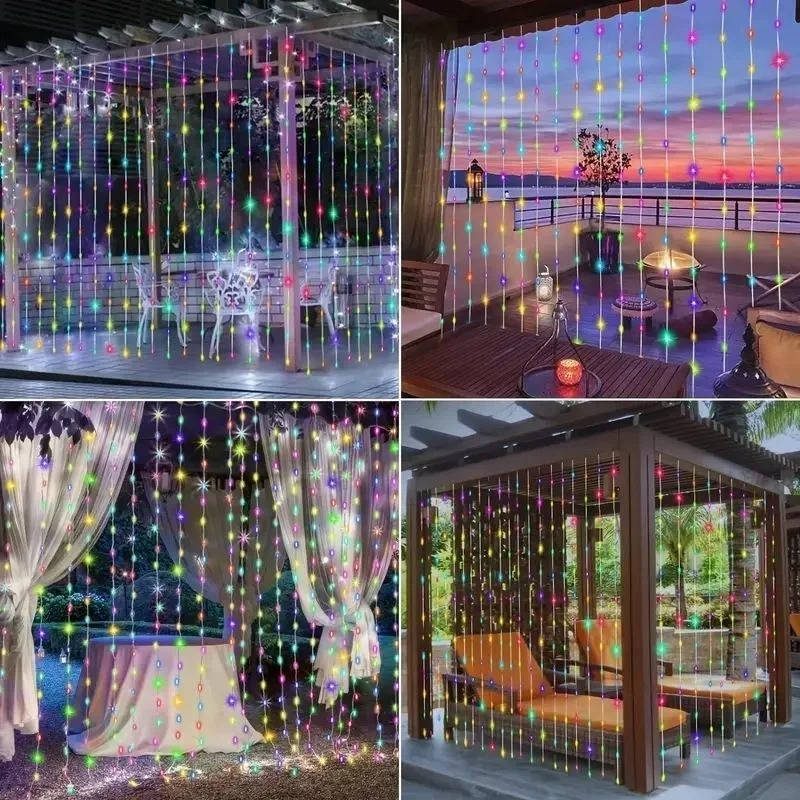Guirlande rideau solaire LED, guirlande lumineuse féerique étanche d'extérieur pour jardin et terrasse