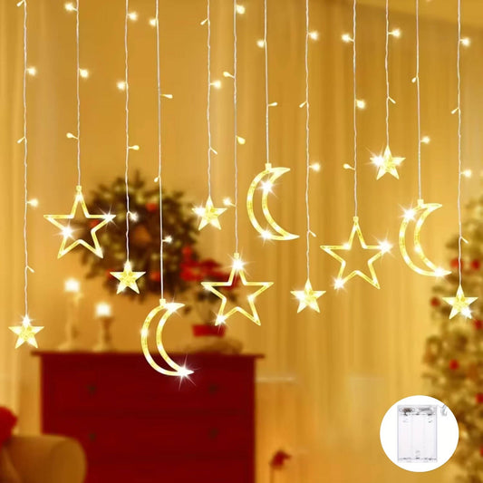 Guirlande rideau lumineuse LED étoiles et lune, 350 cm
