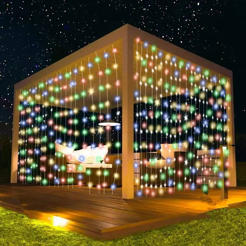 Guirlande rideau solaire LED, guirlande lumineuse féerique étanche d'extérieur pour jardin et terrasse